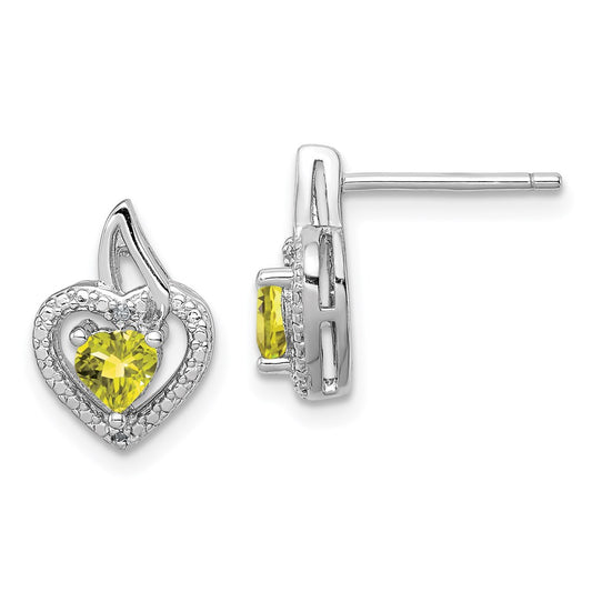 Sterling Silver Rhodium-plated Lemon Quartz Diamond Earrings