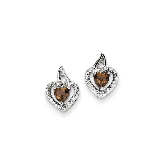 Sterling Silver Smoky Quartz Diamond Earrings