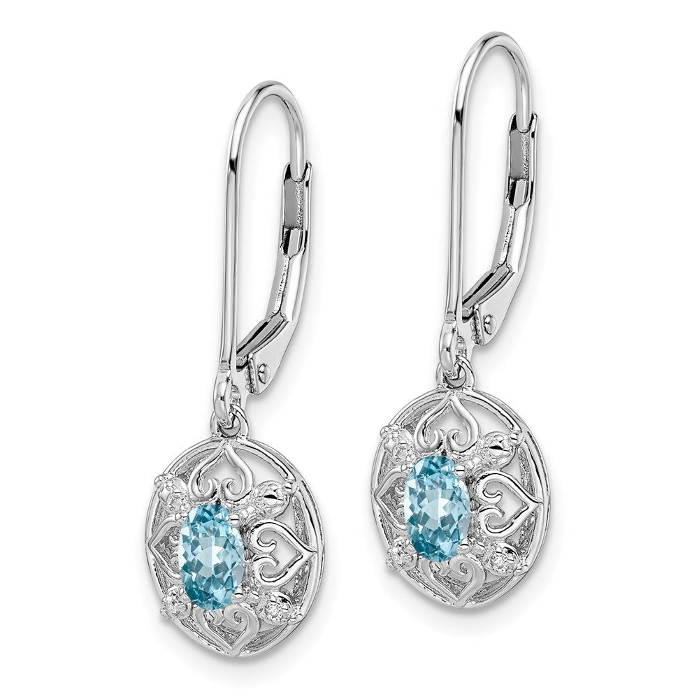 Sterling Silver Rhodium-plated Blue Topaz Diamond Earrings