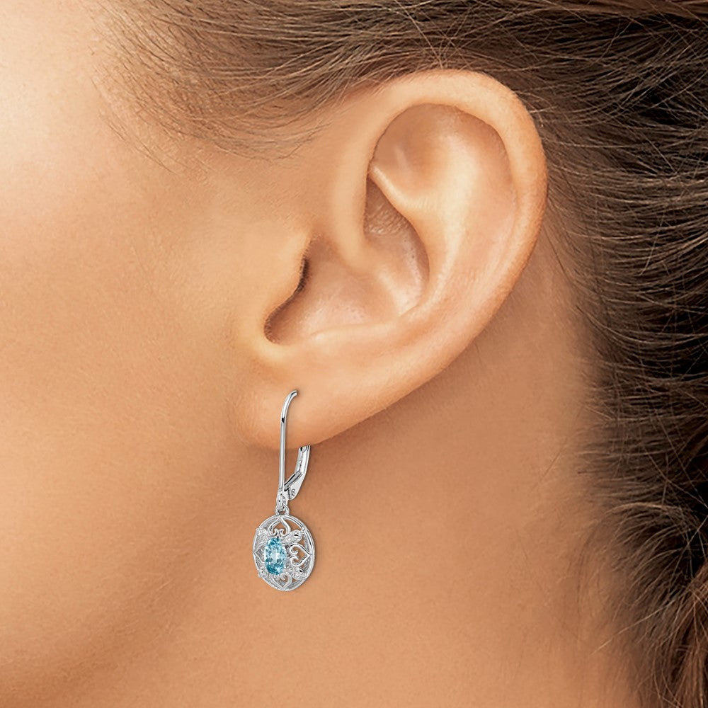 Sterling Silver Rhodium-plated Blue Topaz Diamond Earrings