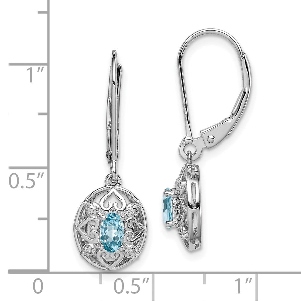 Sterling Silver Rhodium-plated Blue Topaz Diamond Earrings