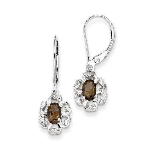 Sterling Silver Smoky Quartz Diamond Earrings