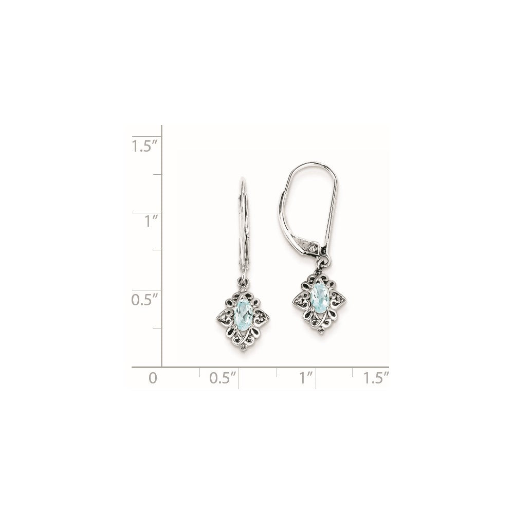 Sterling Silver Light Blue Topaz Diamond Earrings