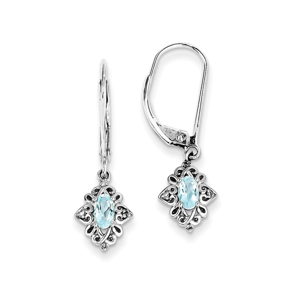 Sterling Silver Light Blue Topaz Diamond Earrings