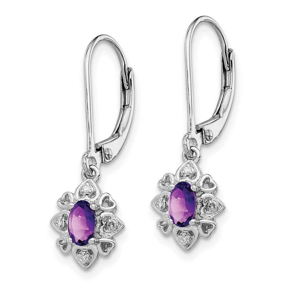 Sterling Silver Rhodium-plated Amethyst and Diamond Earrings