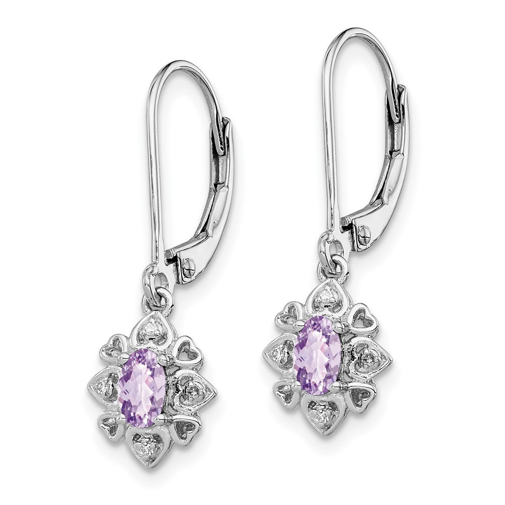 Sterling Silver Rhodium-plated Pink Quartz Diamond Earrings