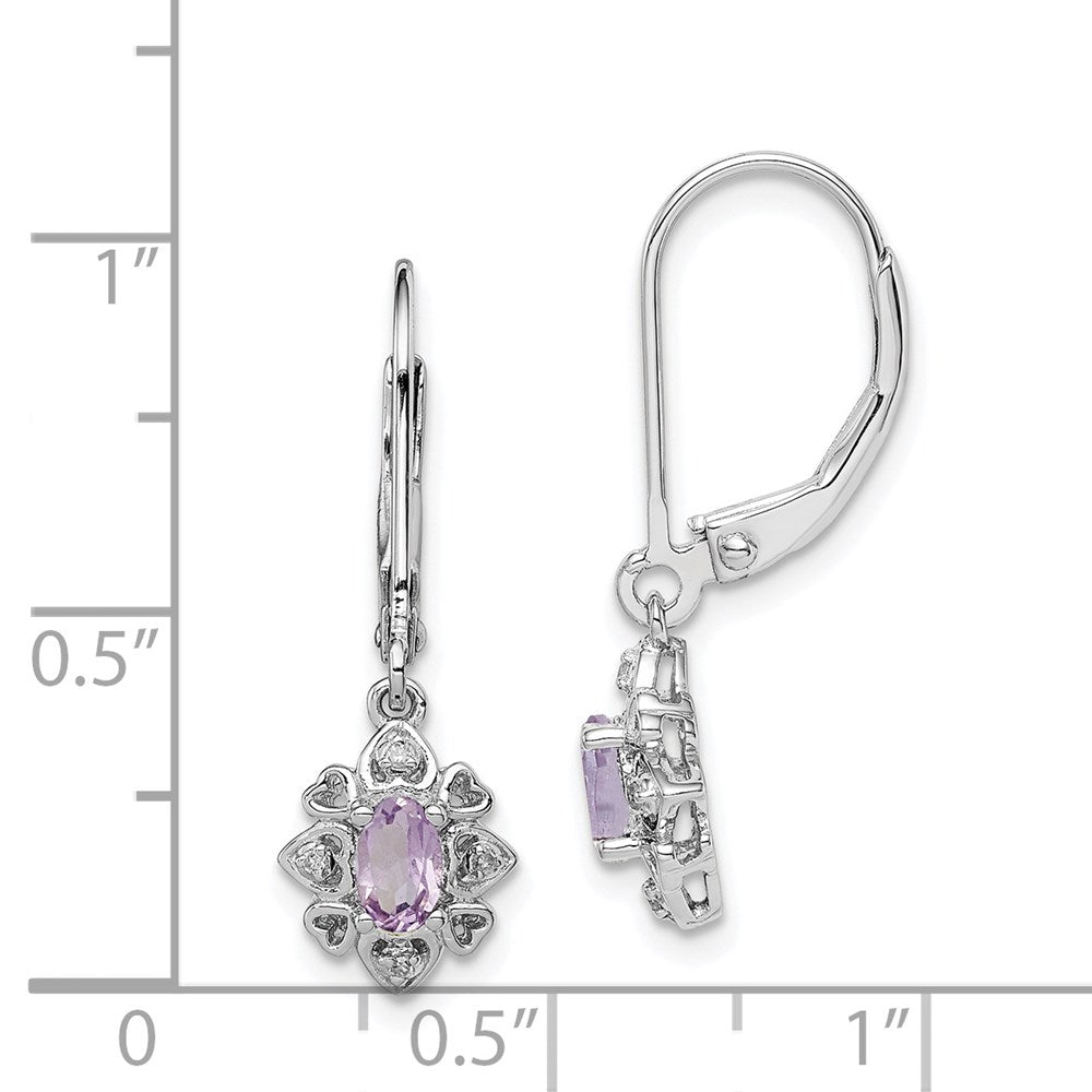 Sterling Silver Rhodium-plated Pink Quartz Diamond Earrings