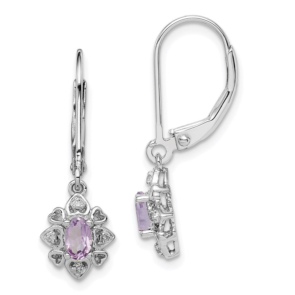 Sterling Silver Rhodium-plated Pink Quartz Diamond Earrings