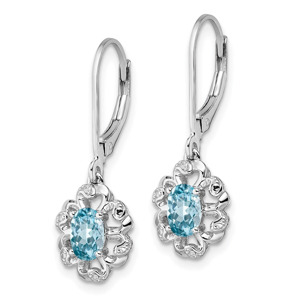 Sterling Silver Rhodium-plated Light Blue Topaz Diamond Earrings