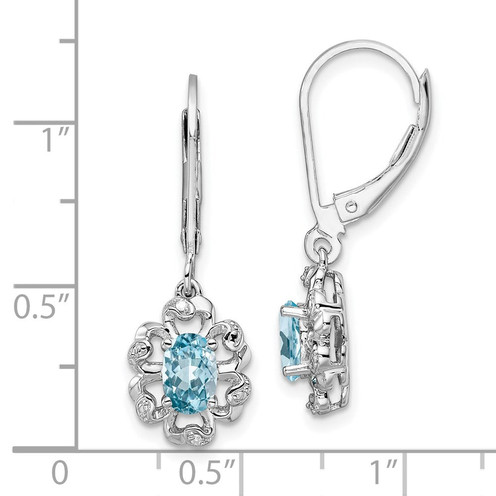 Sterling Silver Rhodium-plated Light Blue Topaz Diamond Earrings