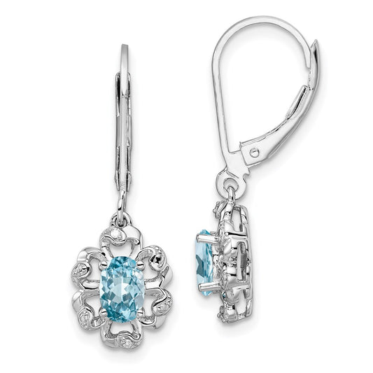 Sterling Silver Rhodium-plated Light Blue Topaz Diamond Earrings