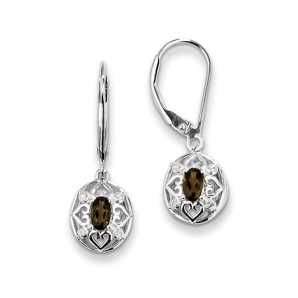 Sterling Silver Smoky Quartz Diamond Earrings