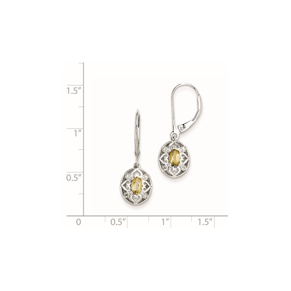 Sterling Silver Whiskey Quartz Diamond Earrings