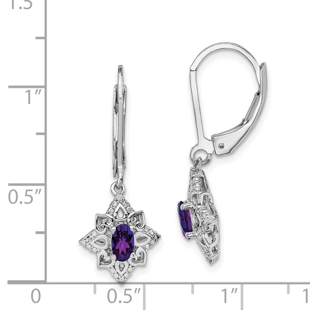 Sterling Silver Rhodium-plated Amethyst and Diamond Earrings