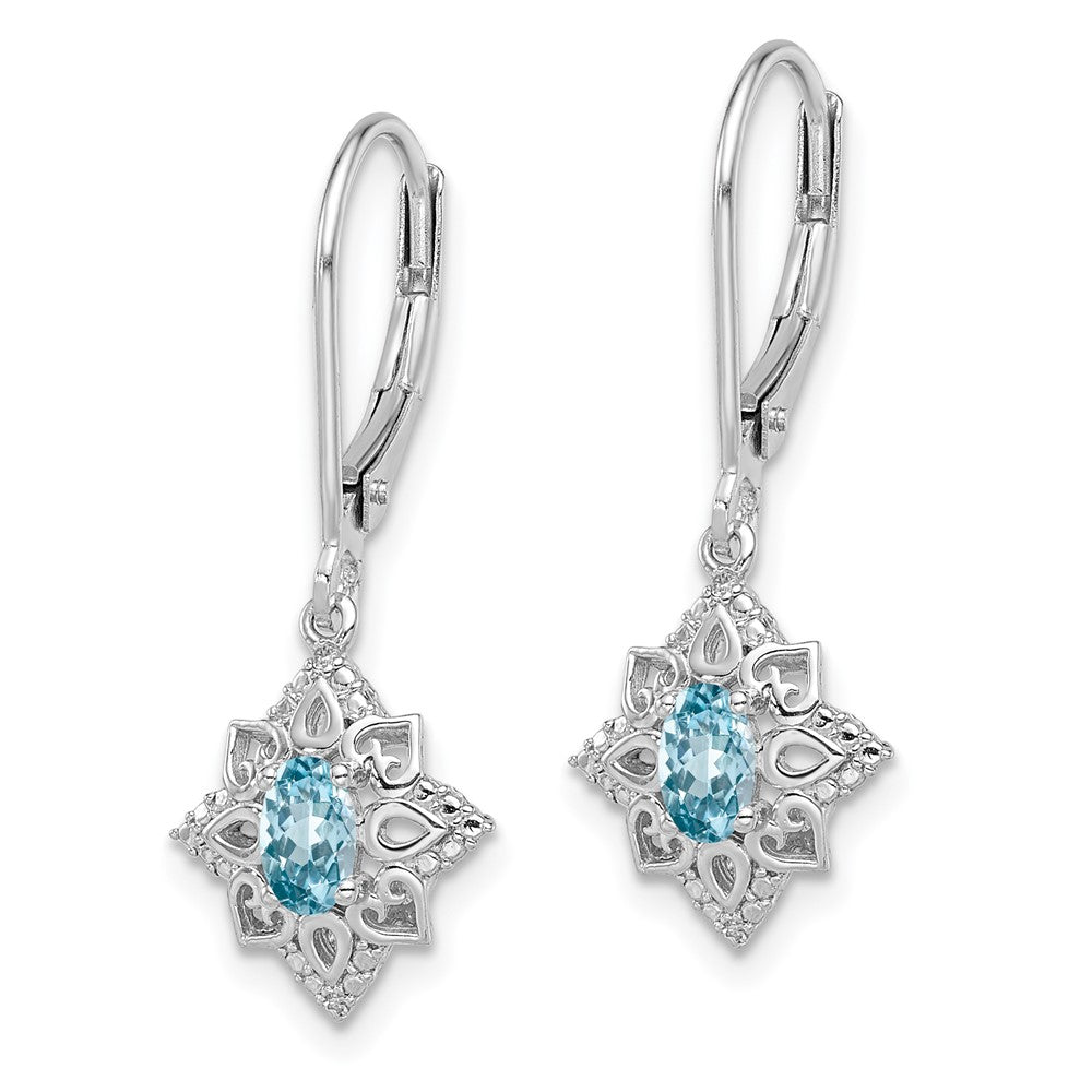 Sterling Silver Rhodium-plated Light Blue Topaz Diamond Earrings