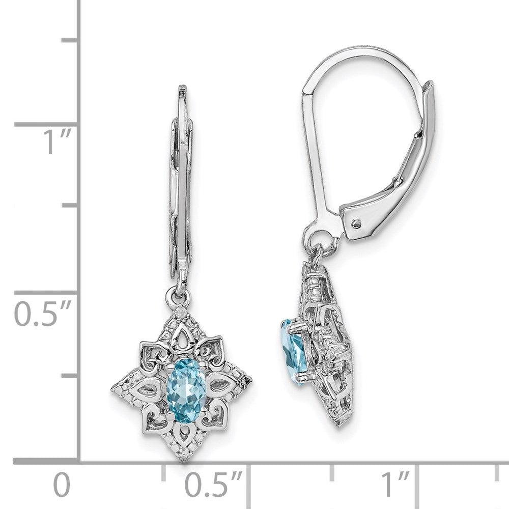 Sterling Silver Rhodium-plated Light Blue Topaz Diamond Earrings