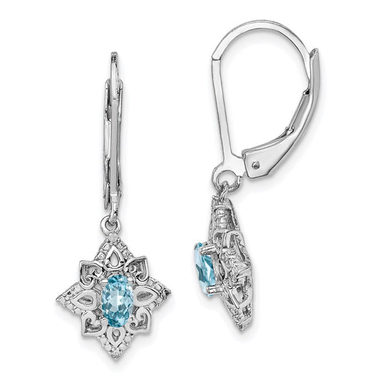 Sterling Silver Rhodium-plated Light Blue Topaz Diamond Earrings