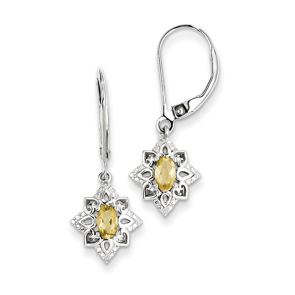 Sterling Silver Whiskey Quartz Diamond Earrings