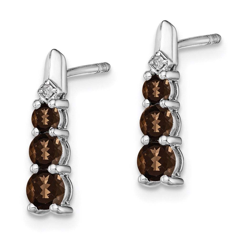 Sterling Silver Rhodium-plated Smoky Quartz Diamond Earrings