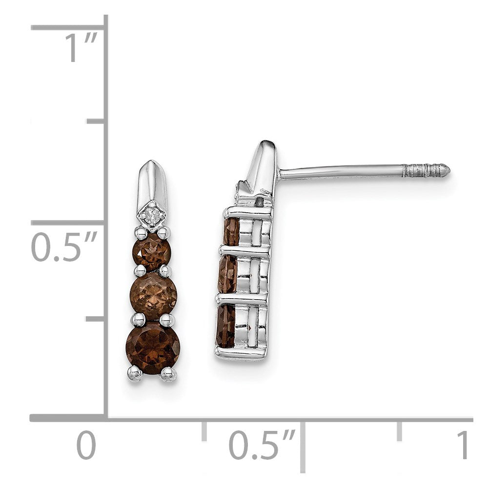 Sterling Silver Rhodium-plated Smoky Quartz Diamond Earrings