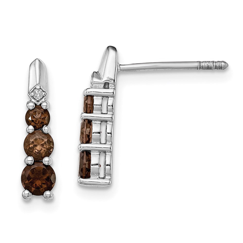 Sterling Silver Rhodium-plated Smoky Quartz Diamond Earrings