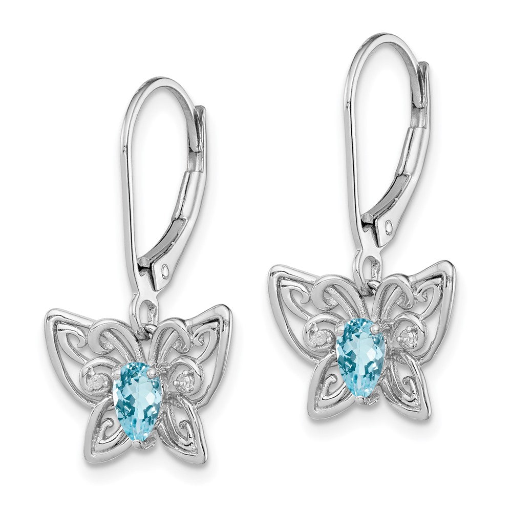 Sterling Silver Rhodium-plated Light Blue Topaz Diamond Earrings