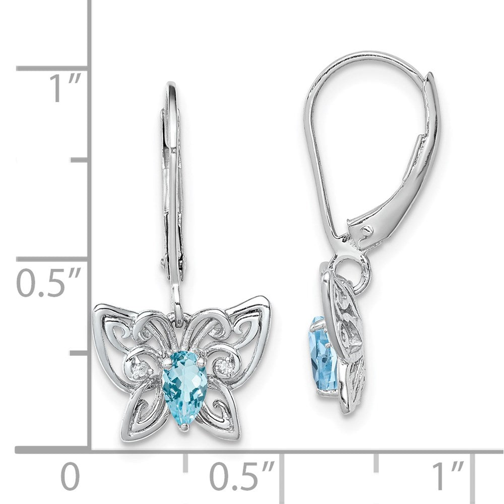 Sterling Silver Rhodium-plated Light Blue Topaz Diamond Earrings