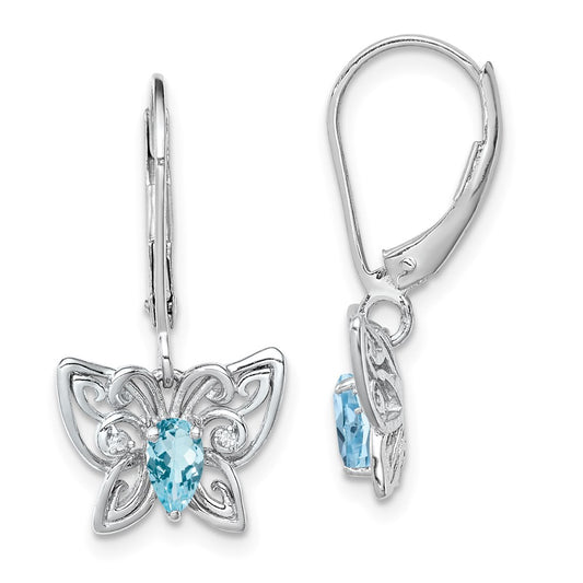 Sterling Silver Rhodium-plated Light Blue Topaz Diamond Earrings