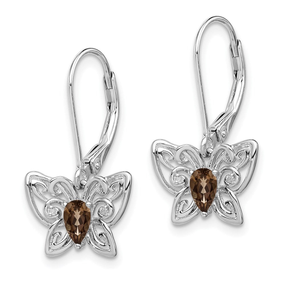 Sterling Silver Rhodium-plated Smoky Quartz Diamond Earrings