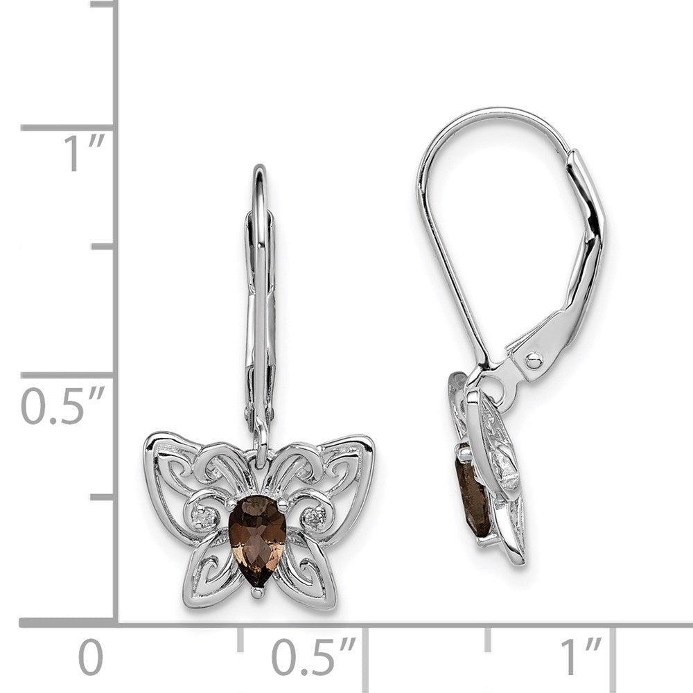 Sterling Silver Rhodium-plated Smoky Quartz Diamond Earrings