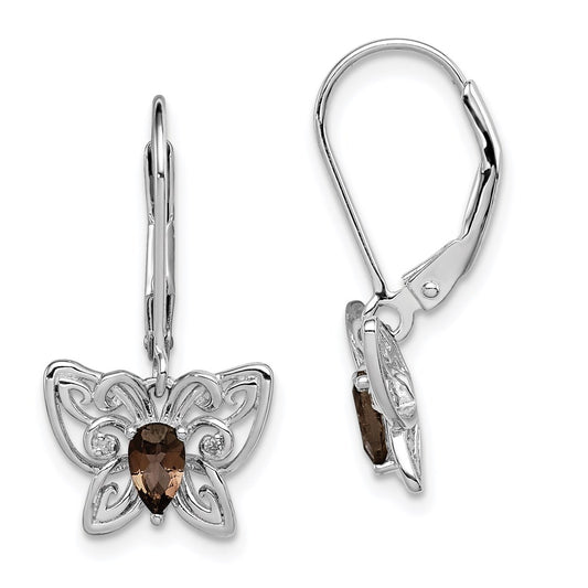 Sterling Silver Rhodium-plated Smoky Quartz Diamond Earrings