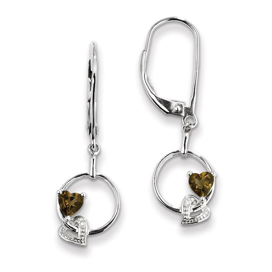 Sterling Silver Smoky Quartz Diamond Earrings