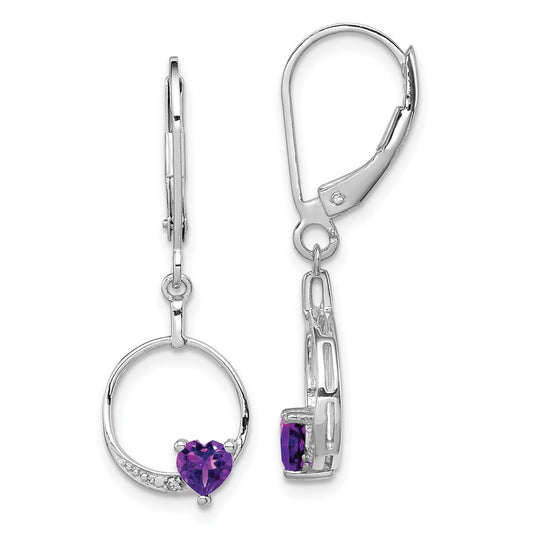 Sterling Silver Rhodium-plated Amethyst and Diamond Earrings