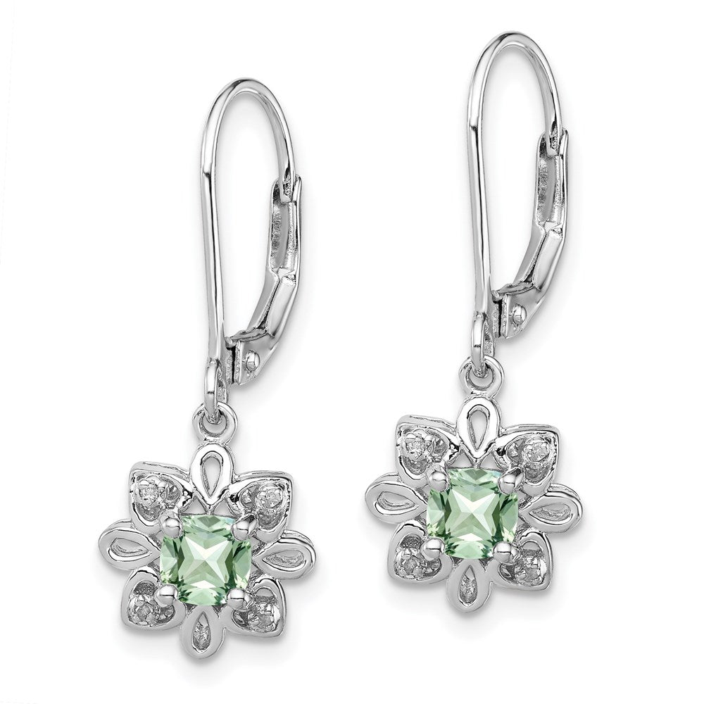 Sterling Silver Rhodium-plated Green Quartz and Diamond Earrings