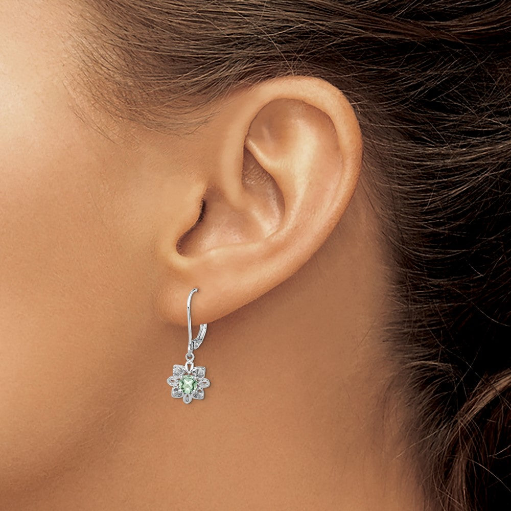 Sterling Silver Rhodium-plated Green Quartz and Diamond Earrings