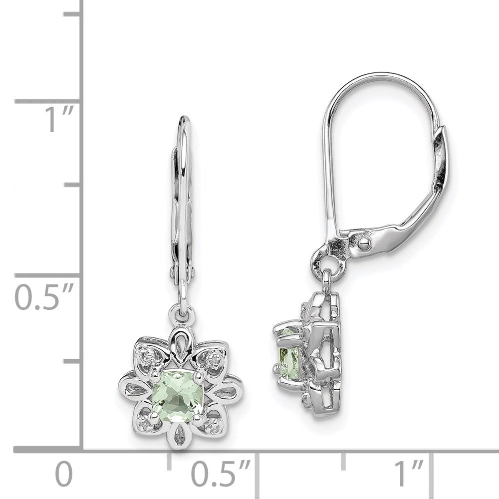 Sterling Silver Rhodium-plated Green Quartz and Diamond Earrings