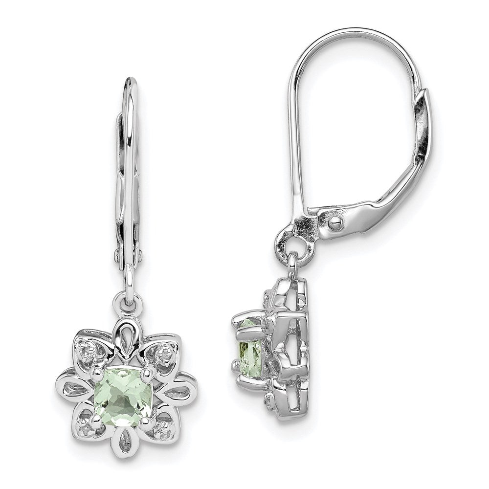 Sterling Silver Rhodium-plated Green Quartz and Diamond Earrings