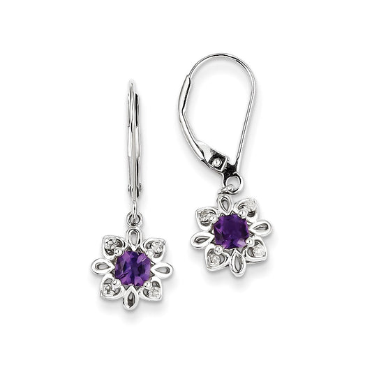 Sterling Silver Amethyst Diamond Earrings