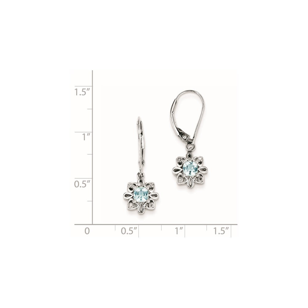 Sterling Silver Light Blue Topaz Diamond Earrings