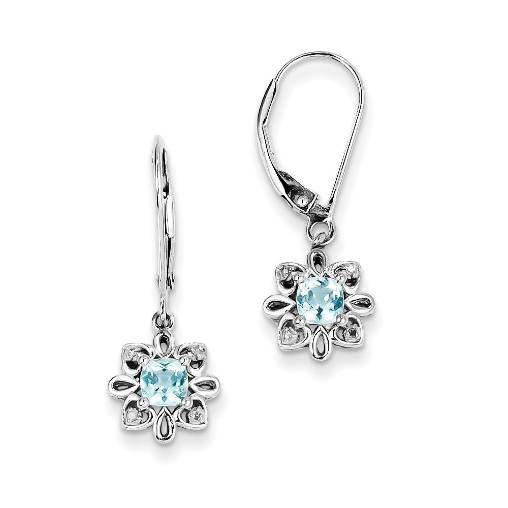 Sterling Silver Light Blue Topaz Diamond Earrings