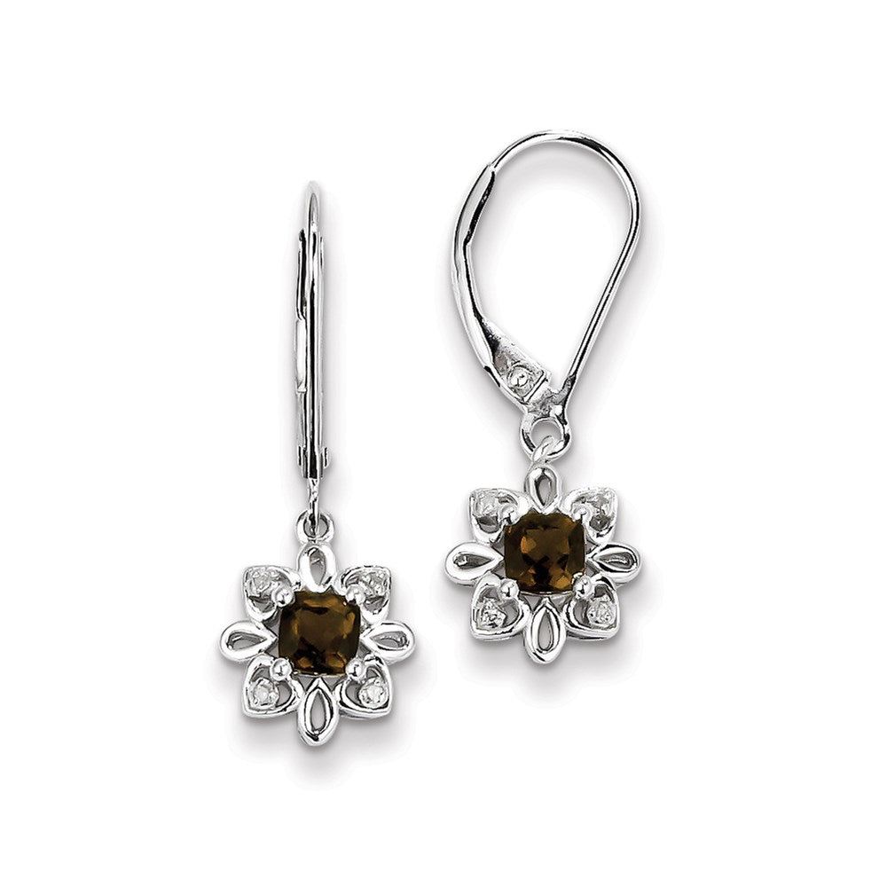 Sterling Silver Smoky Quartz Diamond Earrings