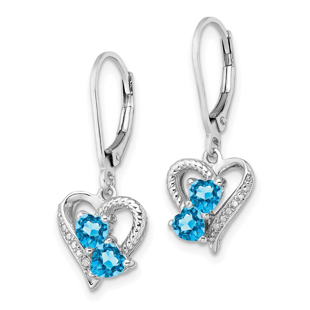 Sterling Silver Rhodium-plated Blue Topaz Diamond Earrings