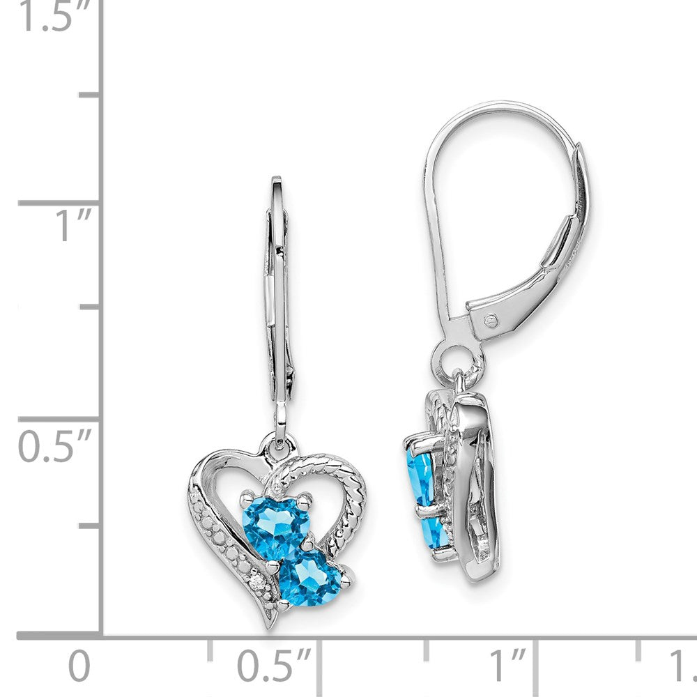 Sterling Silver Rhodium-plated Blue Topaz Diamond Earrings