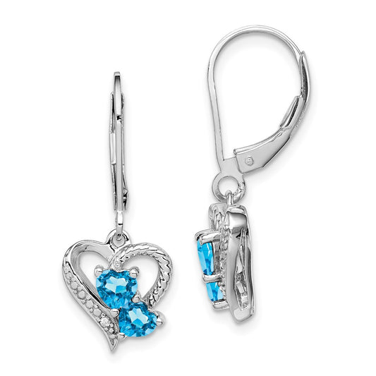 Sterling Silver Rhodium-plated Blue Topaz Diamond Earrings