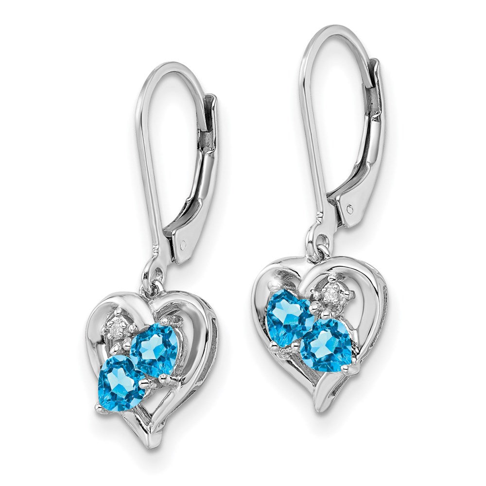 Sterling Silver Rhodium-plated Blue Topaz Diamond Earrings