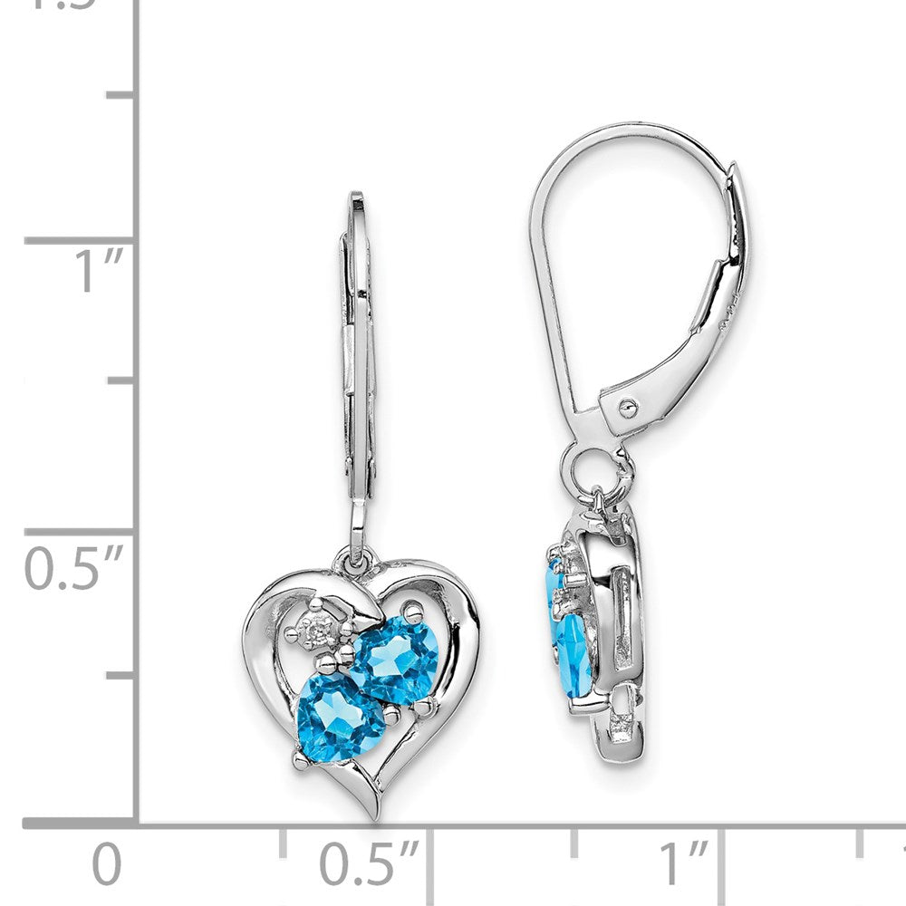 Sterling Silver Rhodium-plated Blue Topaz Diamond Earrings