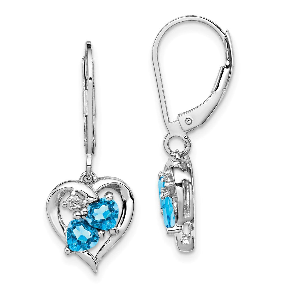 Sterling Silver Rhodium-plated Blue Topaz Diamond Earrings