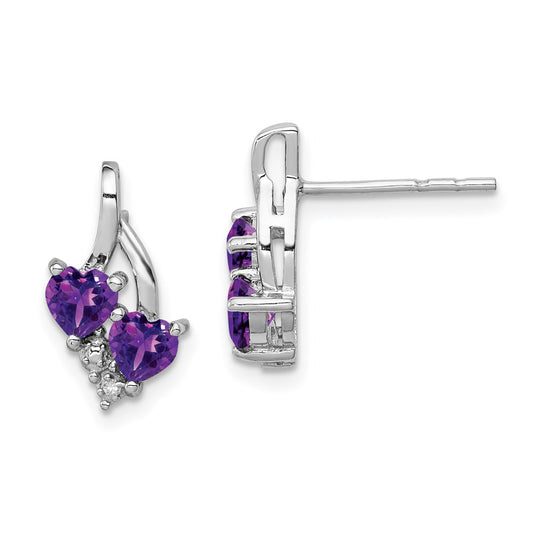 Sterling Silver Rhodium-plated Amethyst and Diamond Earrings