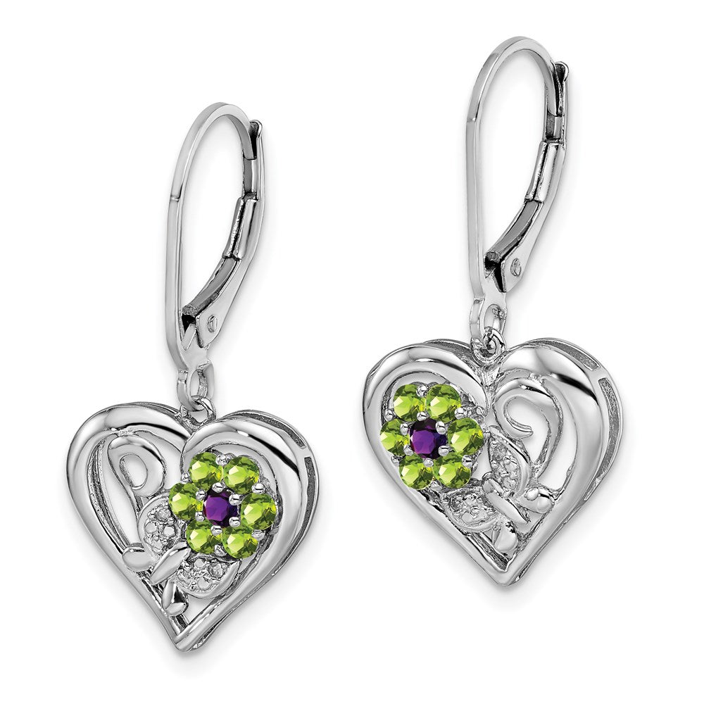 Sterling Silver Rhodium-plated Amethyst Peridot Diamond Earrings