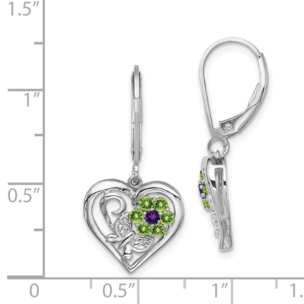 Sterling Silver Rhodium-plated Amethyst Peridot Diamond Earrings